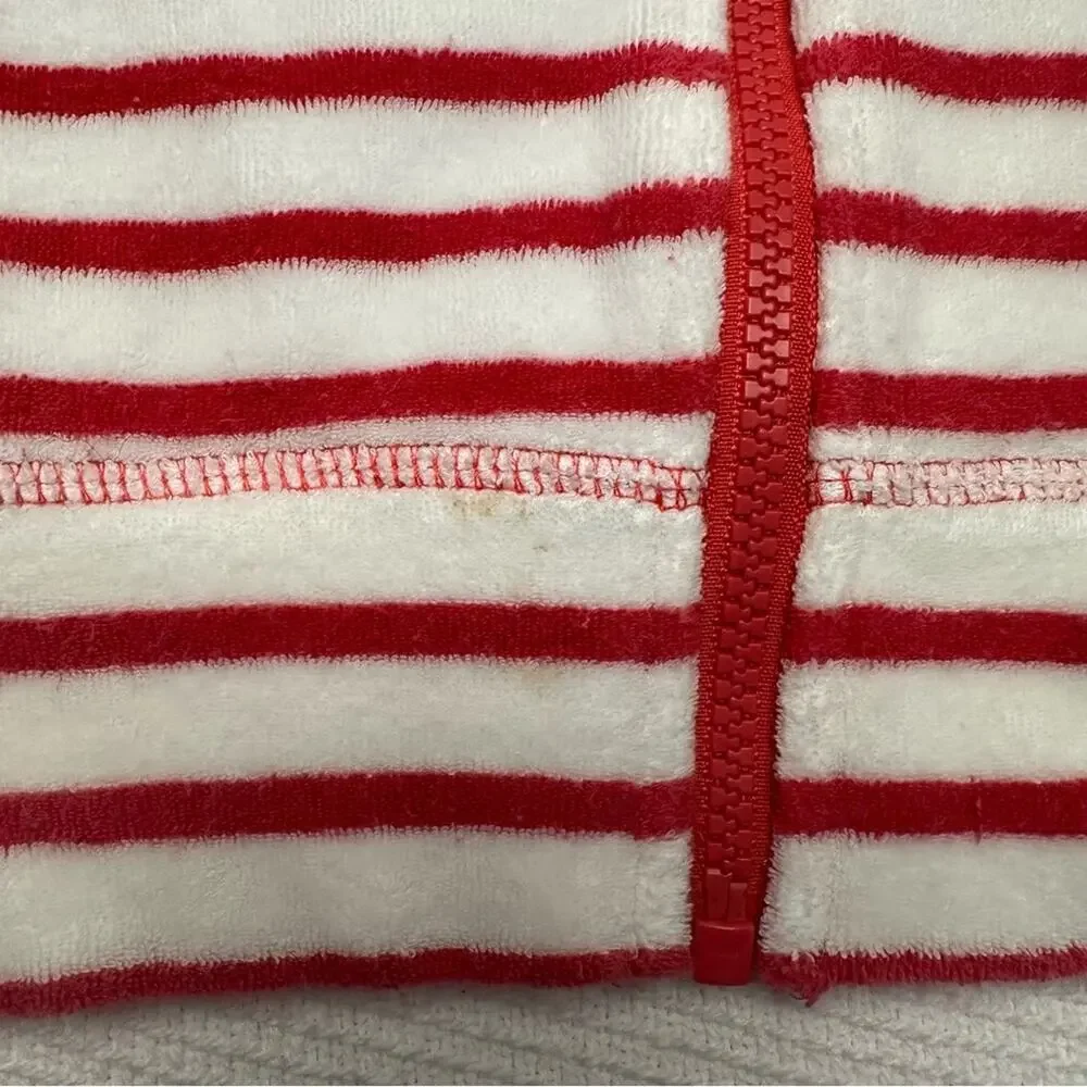 Mini Boden Red and White Striped Zip-Up toweling terry Hoodie